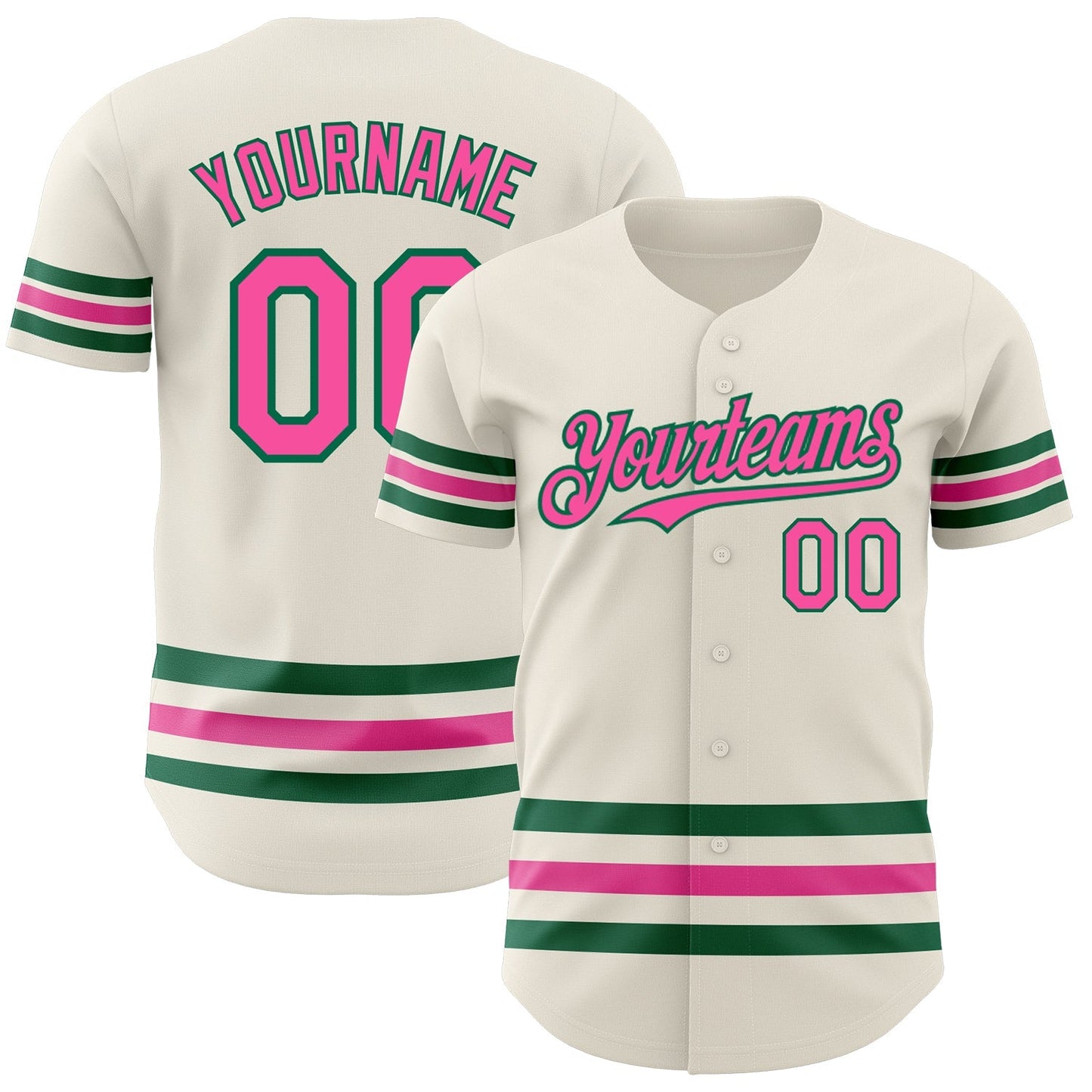 Custom Cream Pink-Kelly Green Line Authentic Baseball Jersey baseball jersey product view 1