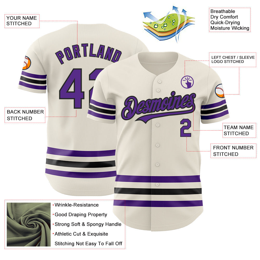 Custom Cream Purple-Black Line Authentic Baseball Jersey baseball jersey product view 3