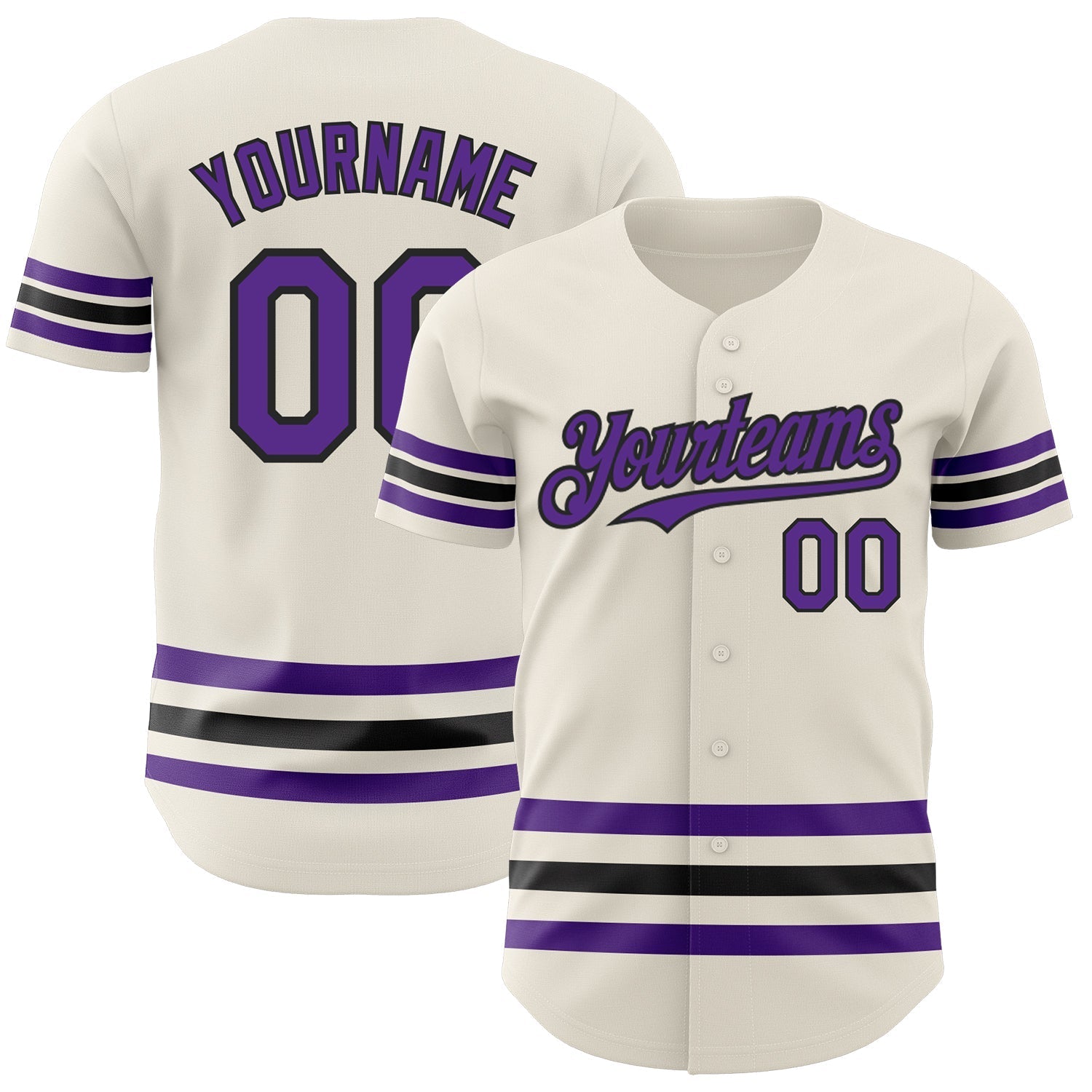 Custom Cream Purple-Black Line Authentic Baseball Jersey baseball jersey product view 1