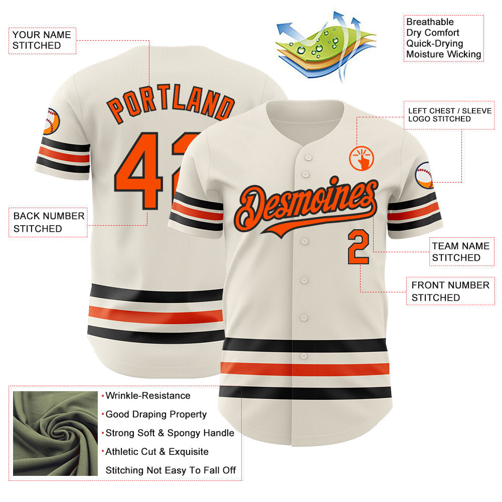 Custom Cream Orange-Black Line Authentic Baseball Jersey baseball jersey product view 3
