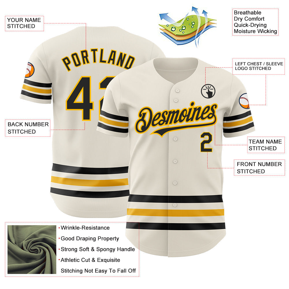 Custom Cream Black-Gold Line Authentic Baseball Jersey baseball jersey product view 3