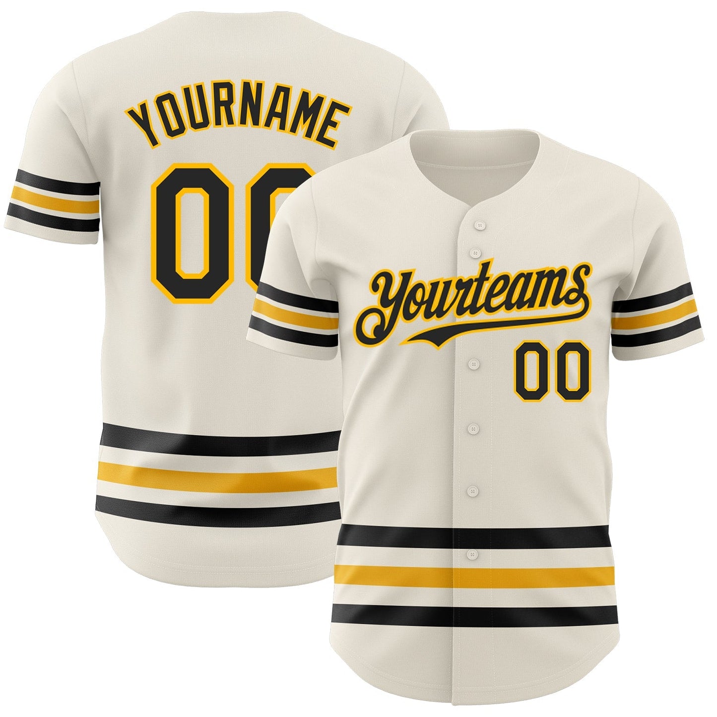 Custom Cream Black-Gold Line Authentic Baseball Jersey baseball jersey product view 1
