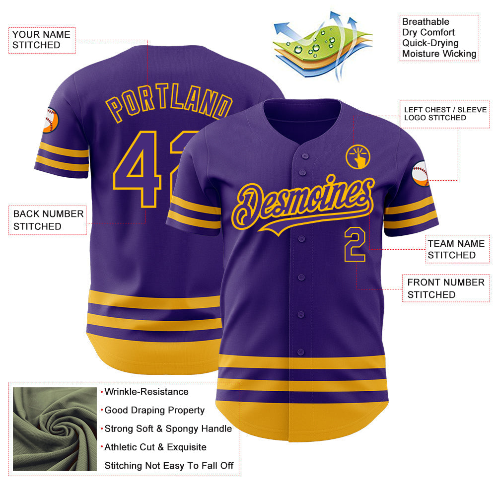 Custom Purple Gold Line Authentic Baseball Jersey baseball jersey product view 3