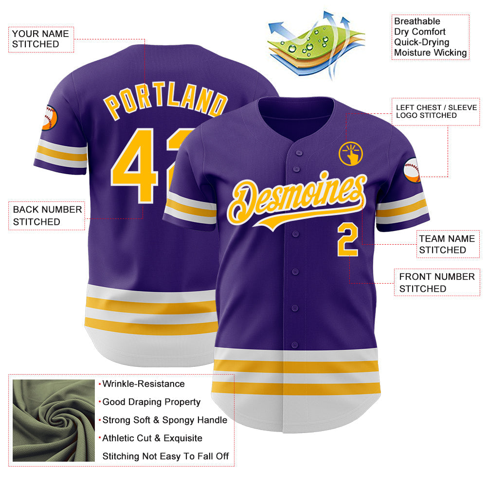 Custom Purple Gold-White Line Authentic Baseball Jersey baseball jersey product view 3