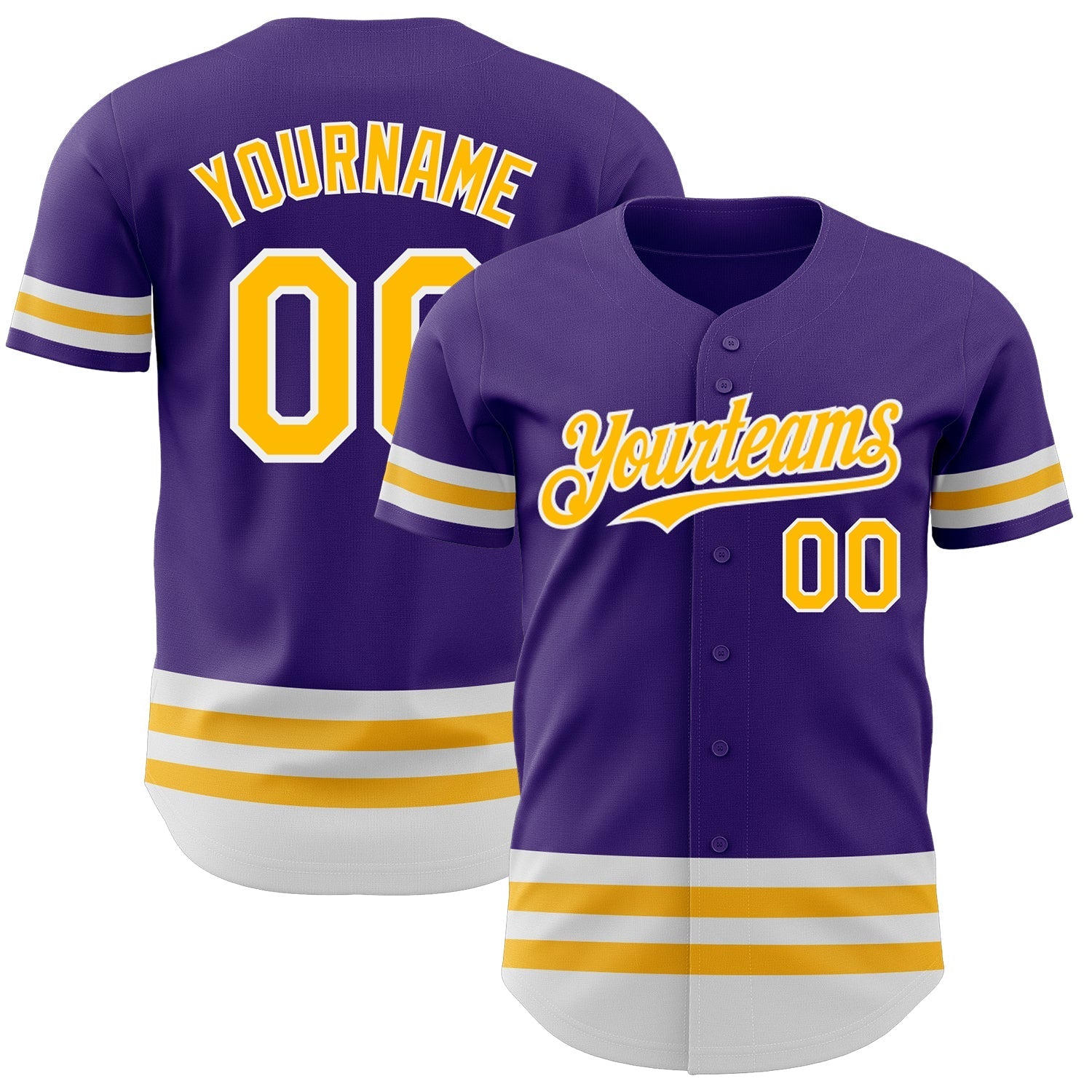 Custom Purple Gold-White Line Authentic Baseball Jersey baseball jersey product view 1