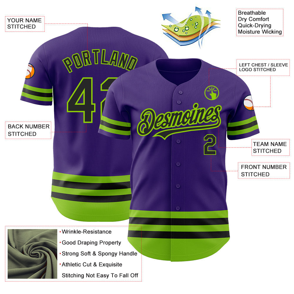 Custom Purple Black-Neon Green Line Authentic Baseball Jersey baseball jersey product view 3