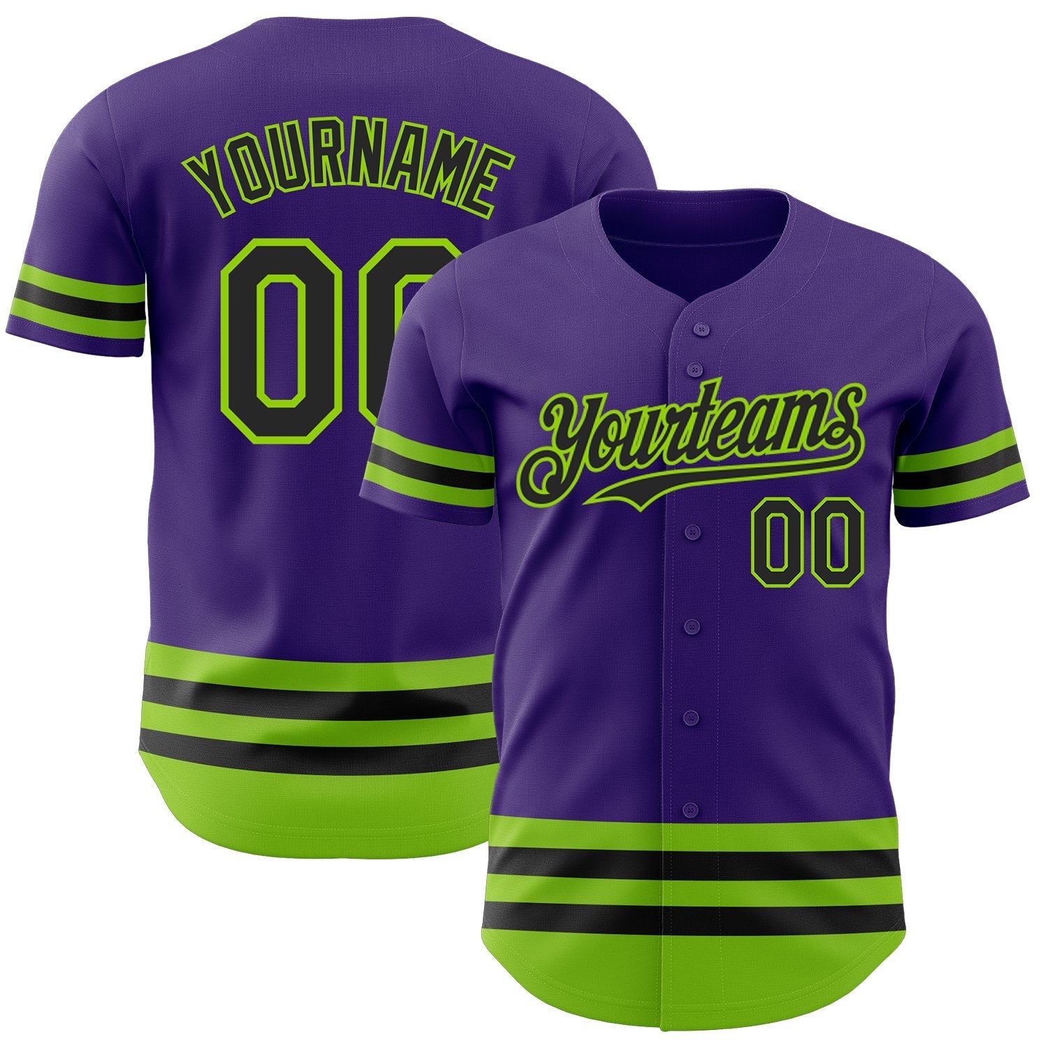 Custom Purple Black-Neon Green Line Authentic Baseball Jersey baseball jersey product view 1