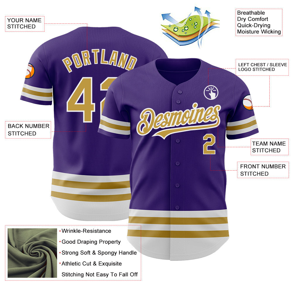 Custom Purple Old Gold-White Line Authentic Baseball Jersey baseball jersey product view 3