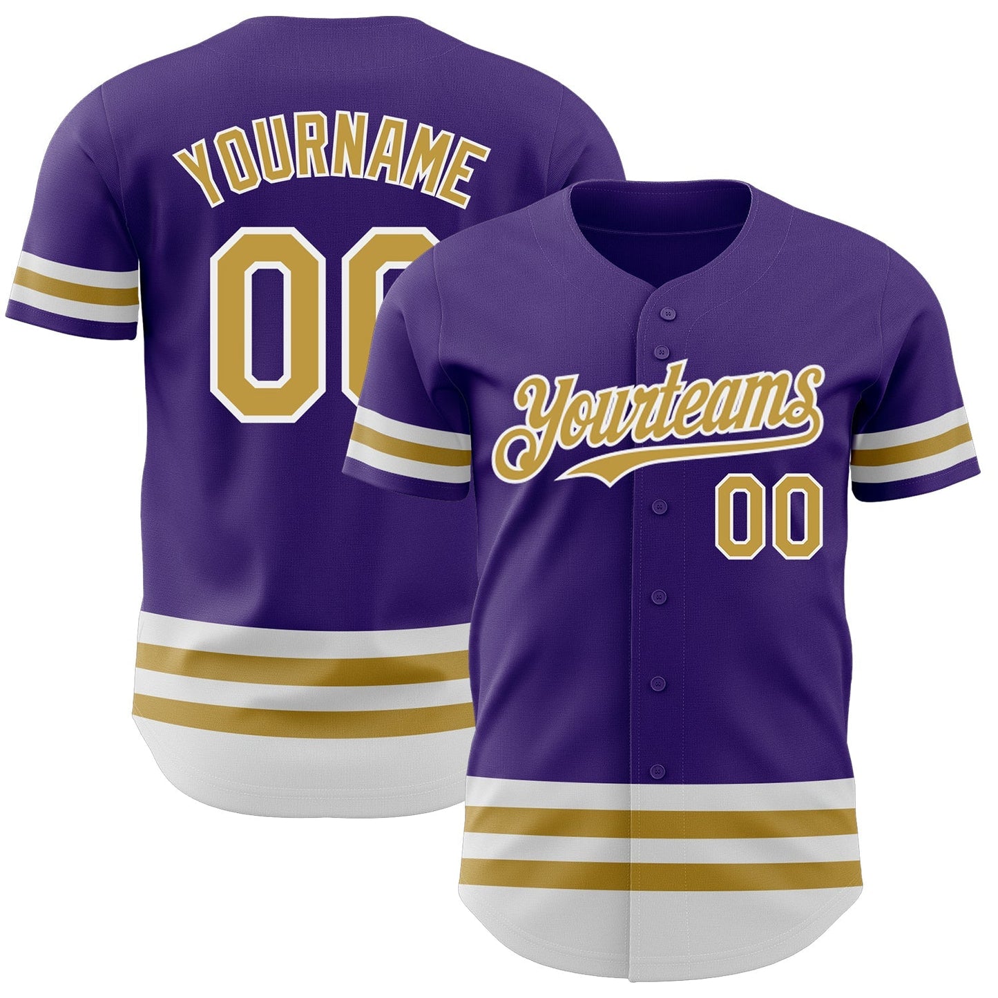 Custom Purple Old Gold-White Line Authentic Baseball Jersey baseball jersey product view 1