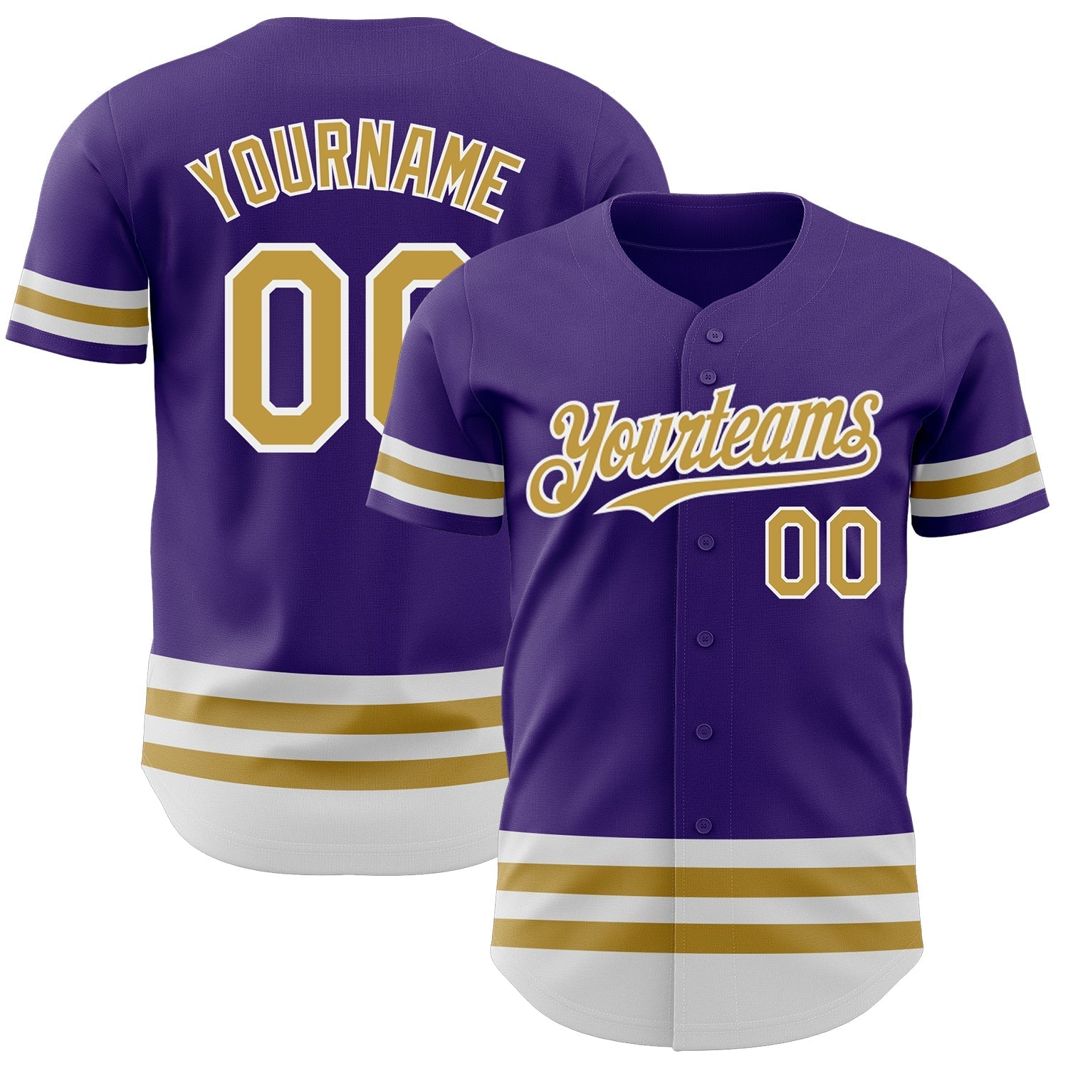 Custom Purple Old Gold-White Line Authentic Baseball Jersey baseball jersey product view 1