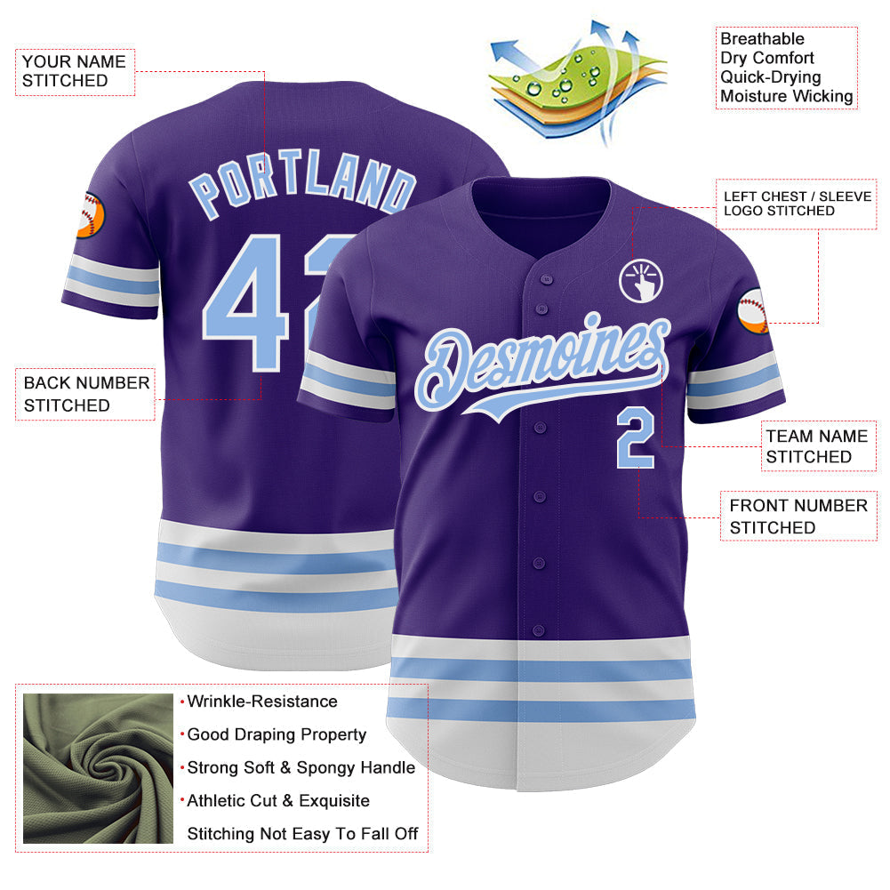 Custom Purple Light Blue-White Line Authentic Baseball Jersey baseball jersey product view 3