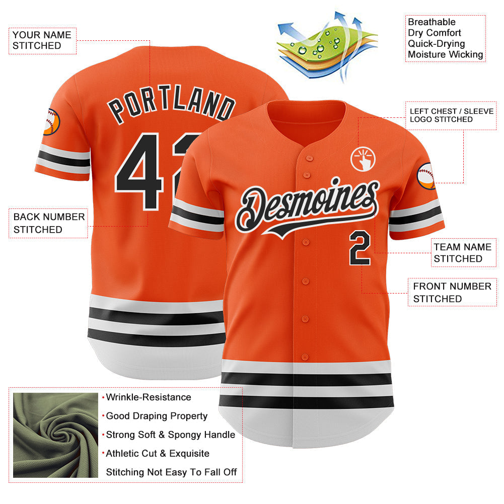 Custom Orange Black-White Line Authentic Baseball Jersey baseball jersey product view 3
