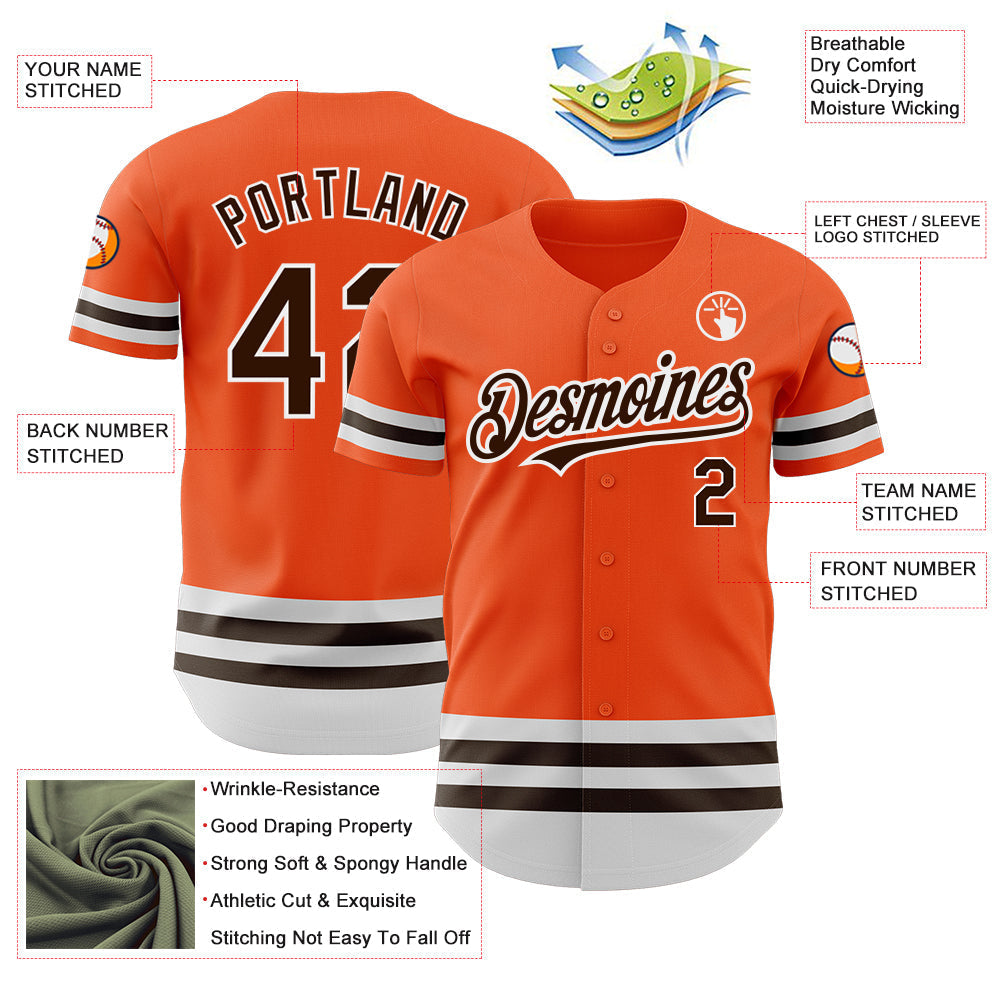 Custom Orange Brown-White Line Authentic Baseball Jersey baseball jersey product view 3