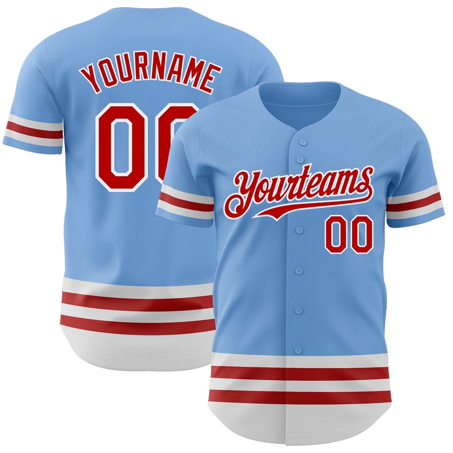 Custom Light Blue Red-White Line Authentic Baseball Jersey baseball jersey product view 1