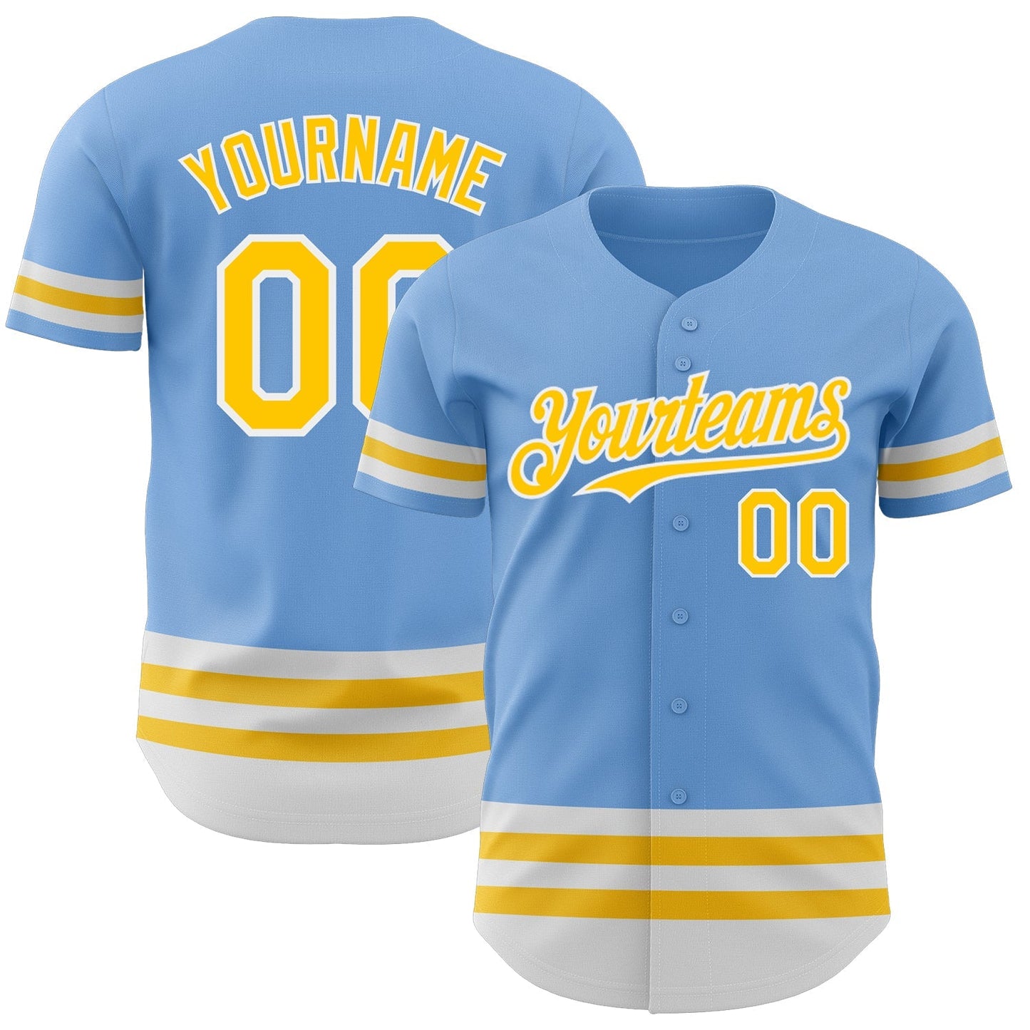 Custom Light Blue Yellow-White Line Authentic Baseball Jersey baseball jersey product view 1