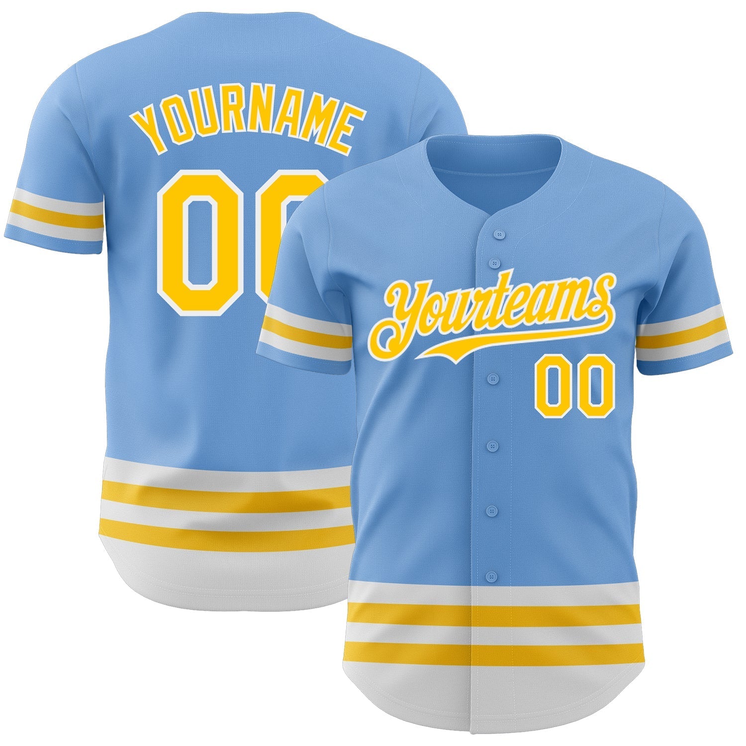 Custom Light Blue Yellow-White Line Authentic Baseball Jersey baseball jersey product view 1