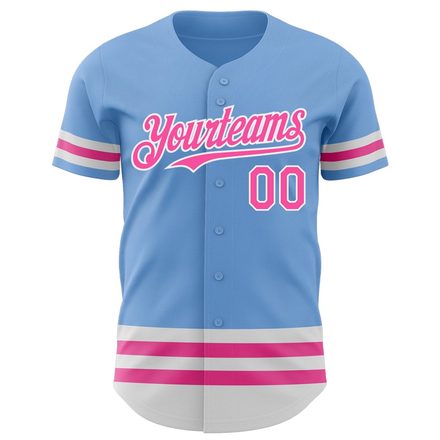 Custom Light Blue Pink-White Line Authentic Baseball Jersey baseball jersey product view 2