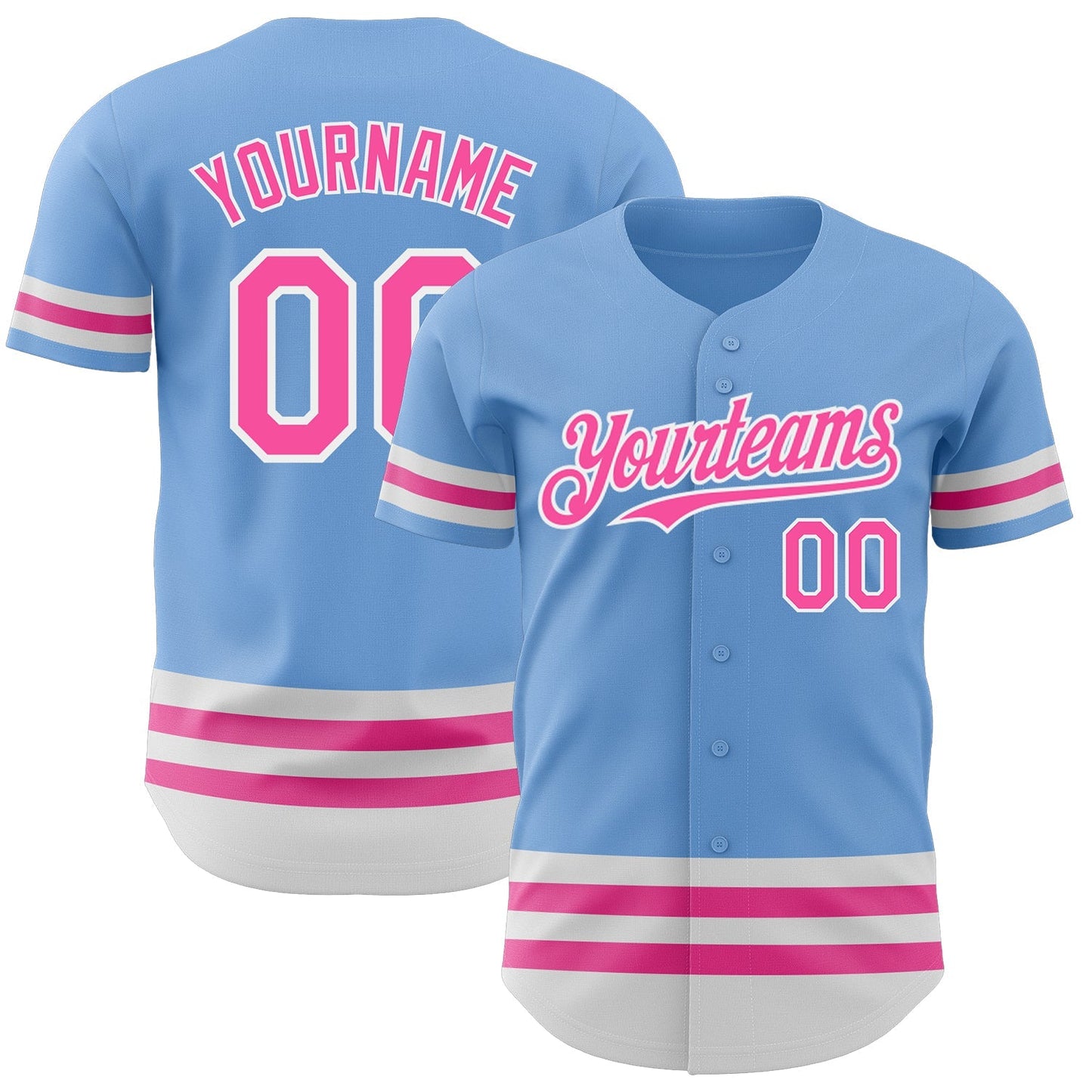 Custom Light Blue Pink-White Line Authentic Baseball Jersey baseball jersey product view 1