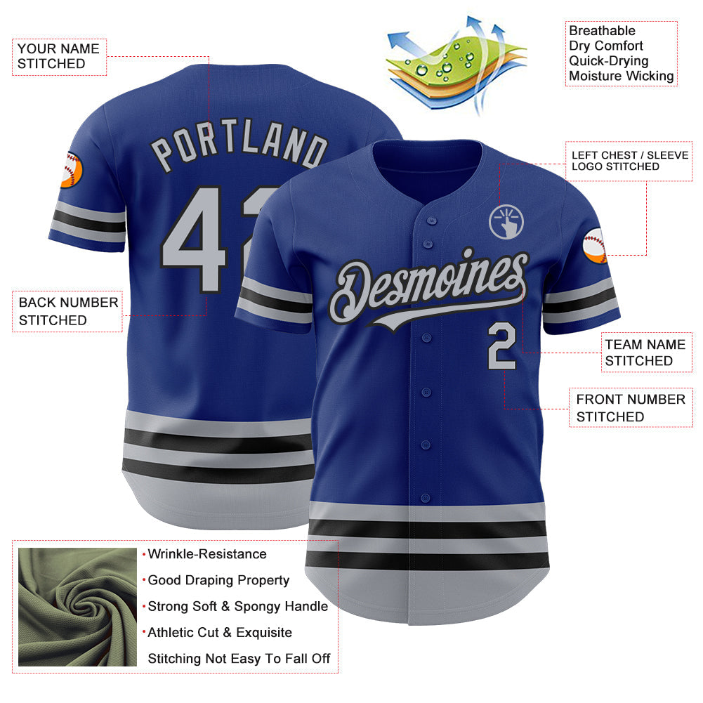 Custom Royal Gray-Black Line Authentic Baseball Jersey baseball jersey product view 3