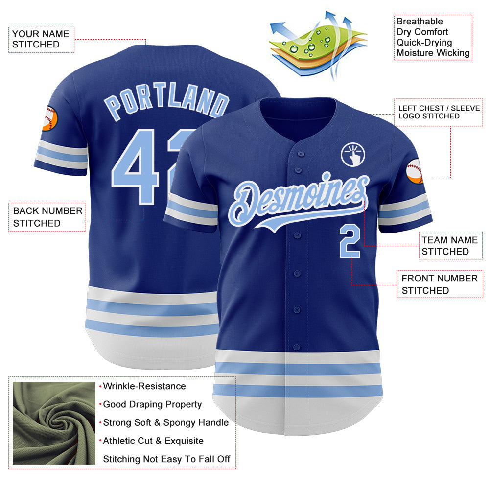 Custom Royal Light Blue-White Line Authentic Baseball Jersey baseball jersey product view 3