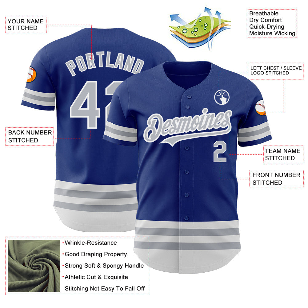 Custom Royal Gray-White Line Authentic Baseball Jersey baseball jersey product view 3