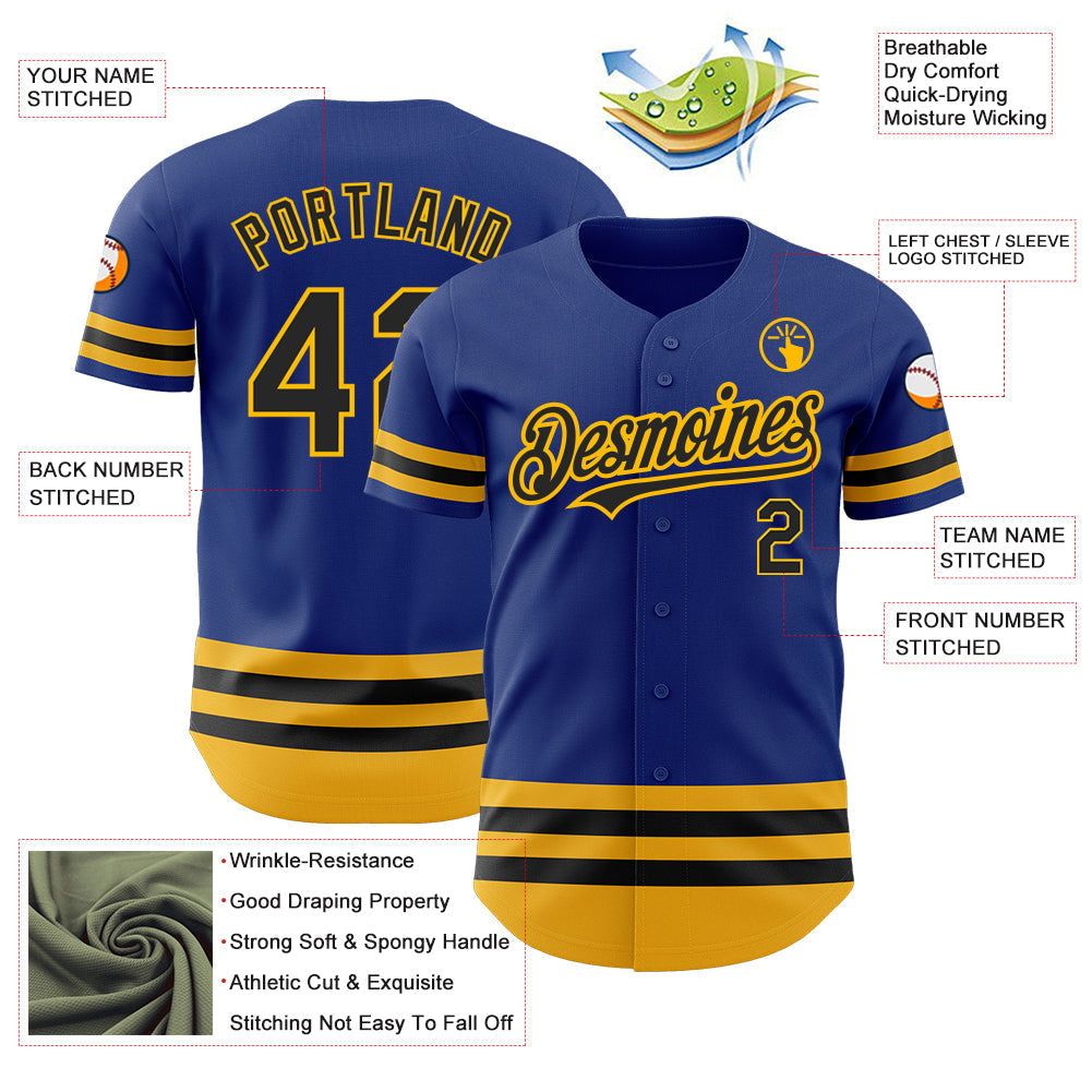 Custom Royal Black-Gold Line Authentic Baseball Jersey baseball jersey product view 3