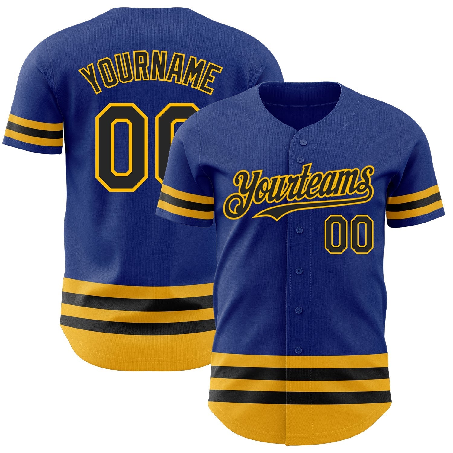 Custom Royal Black-Gold Line Authentic Baseball Jersey baseball jersey product view 1