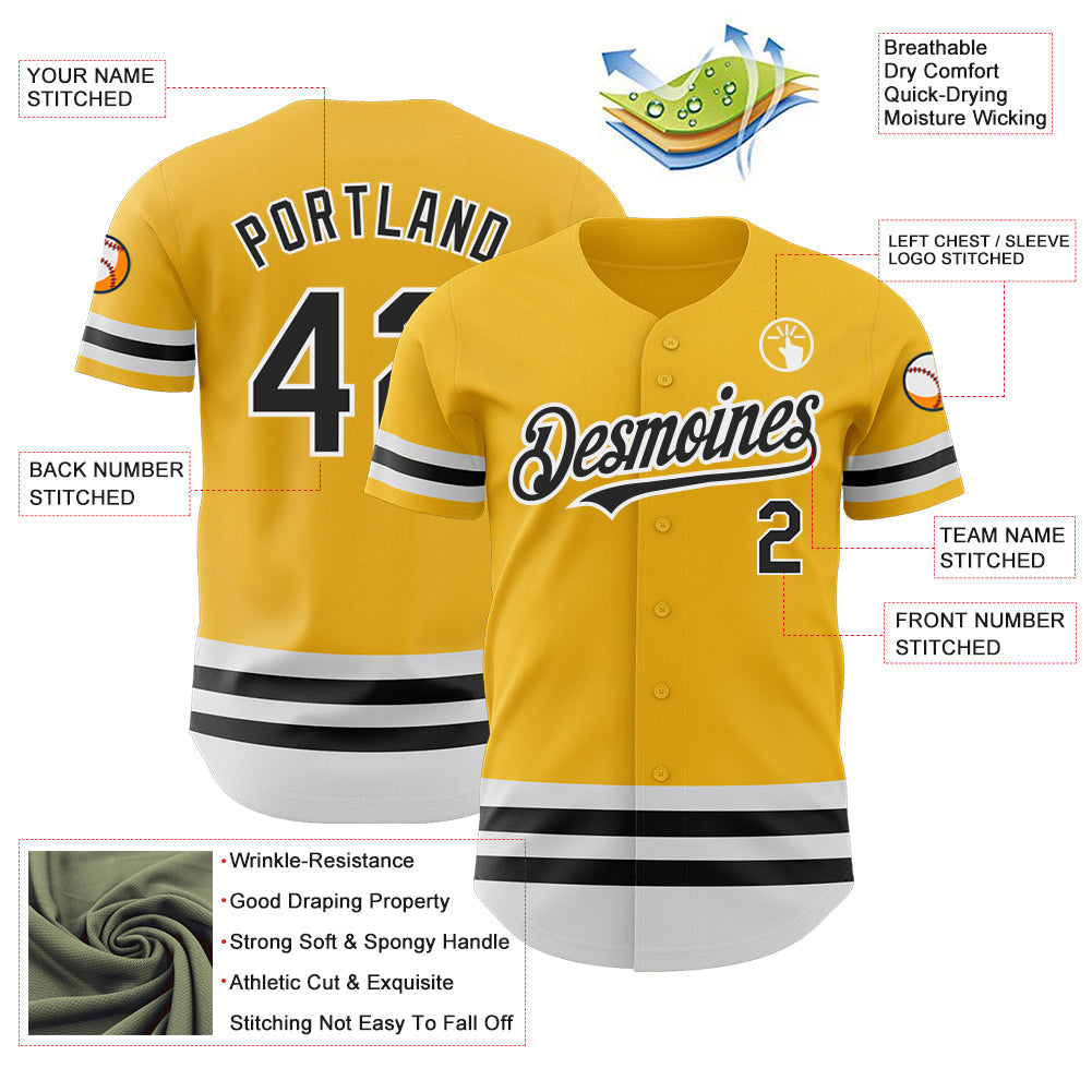 Custom Gold Black-White Line Authentic Baseball Jersey baseball jersey product view 3