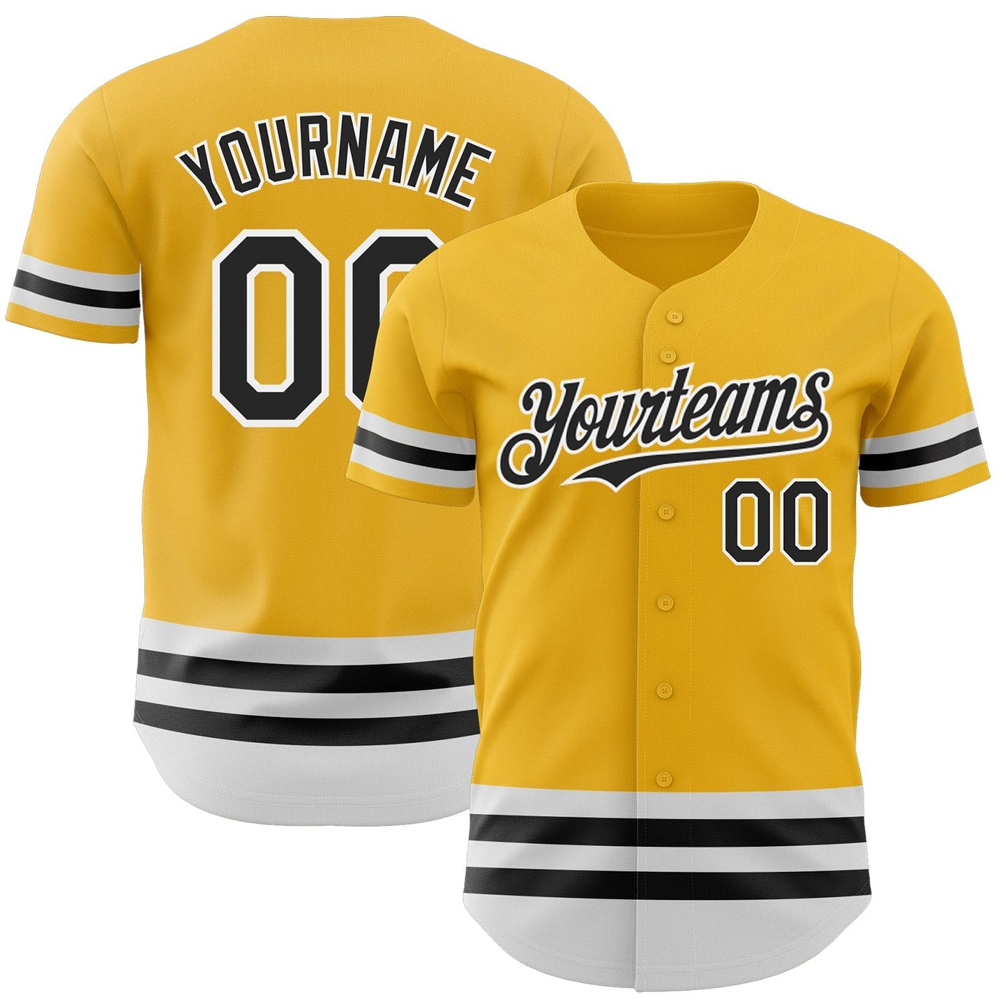 Custom Gold Black-White Line Authentic Baseball Jersey baseball jersey product view 1
