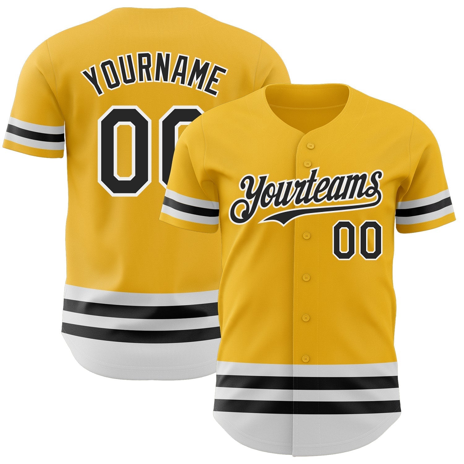 Custom Gold Black-White Line Authentic Baseball Jersey baseball jersey product view 1
