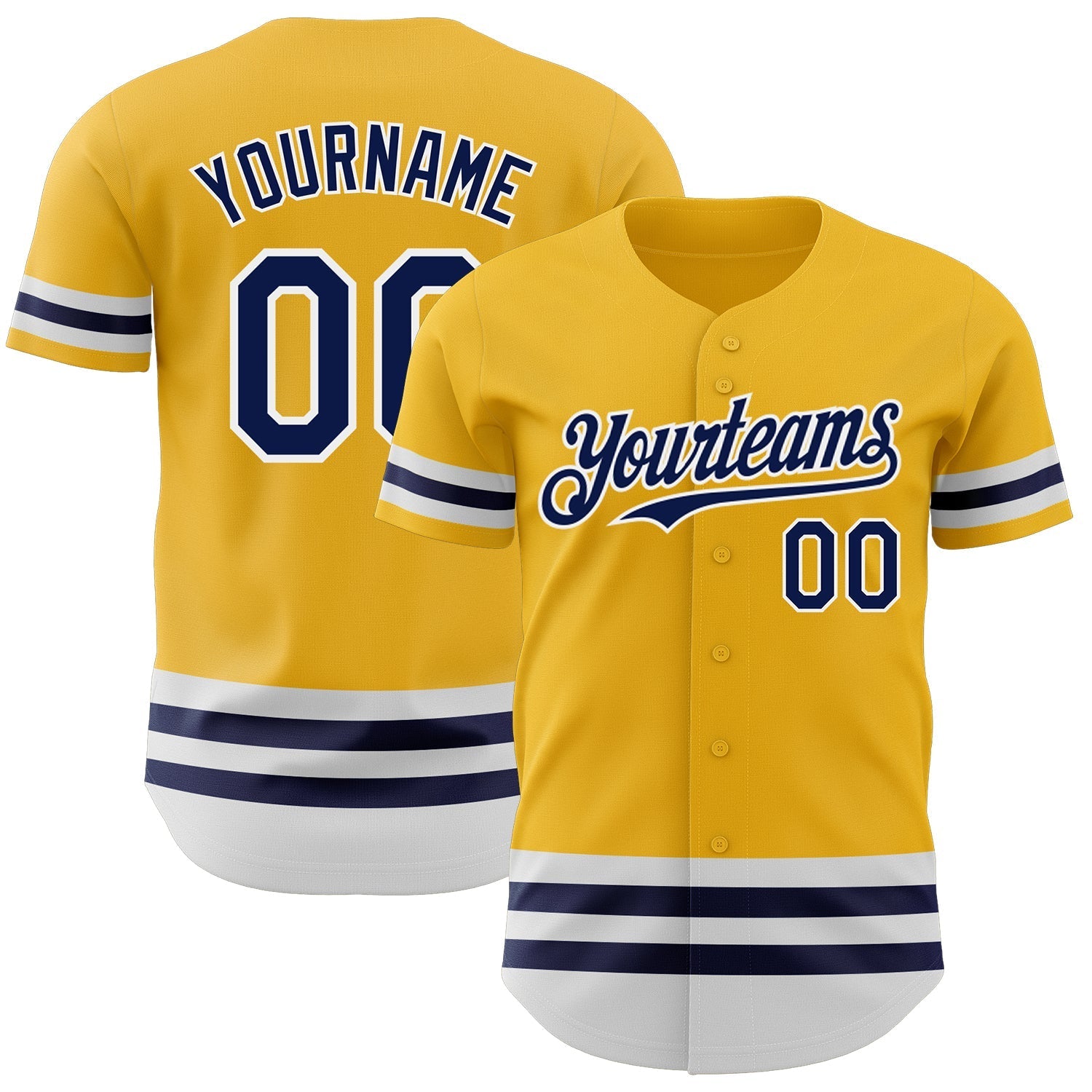 Custom Gold Navy-White Line Authentic Baseball Jersey baseball jersey product view 1