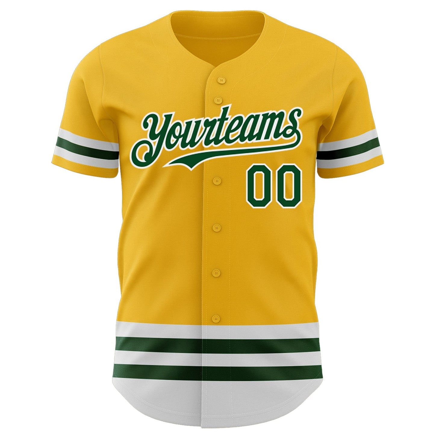 Custom Gold Green-White Line Authentic Baseball Jersey baseball jersey product view 2