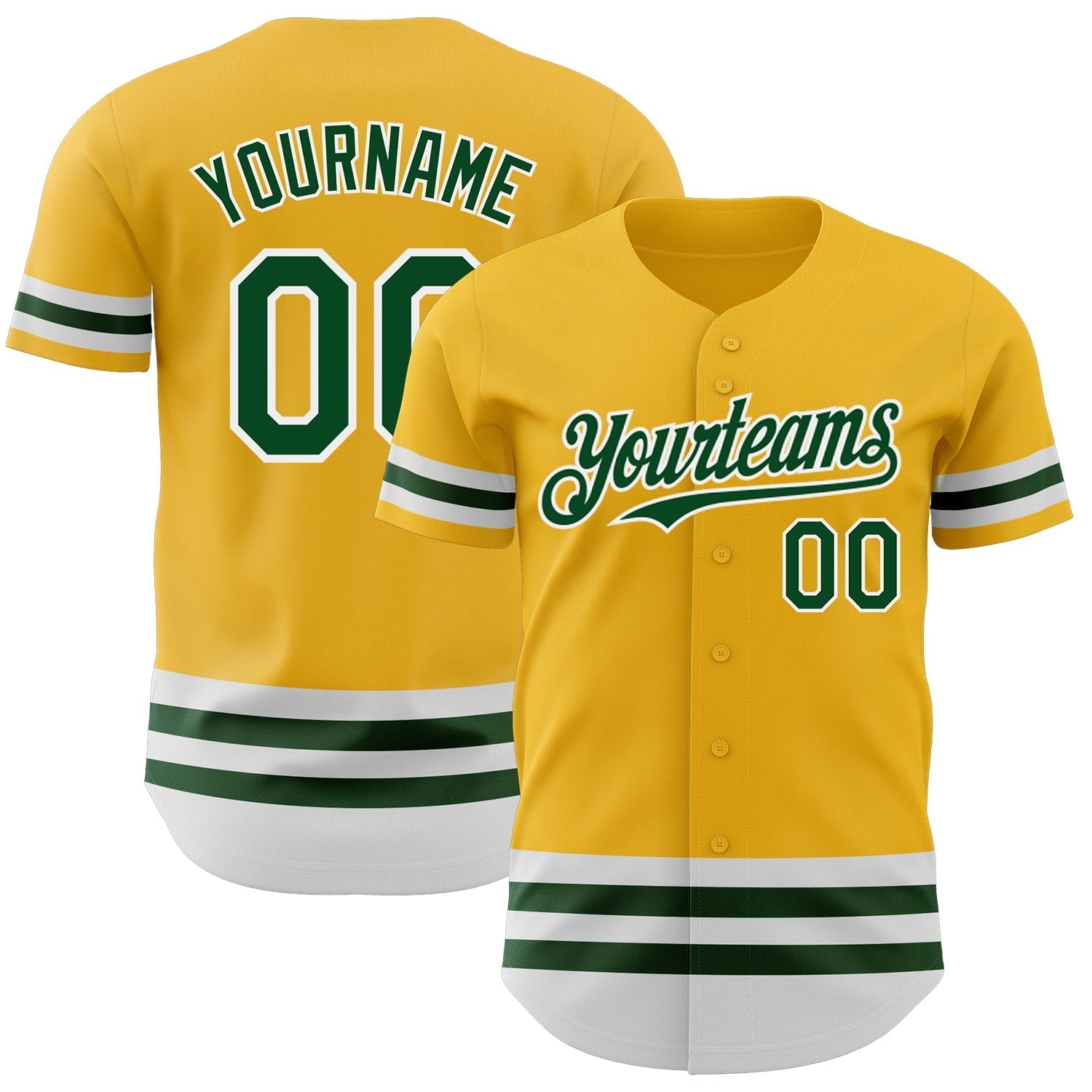 Custom Gold Green-White Line Authentic Baseball Jersey baseball jersey product view 1