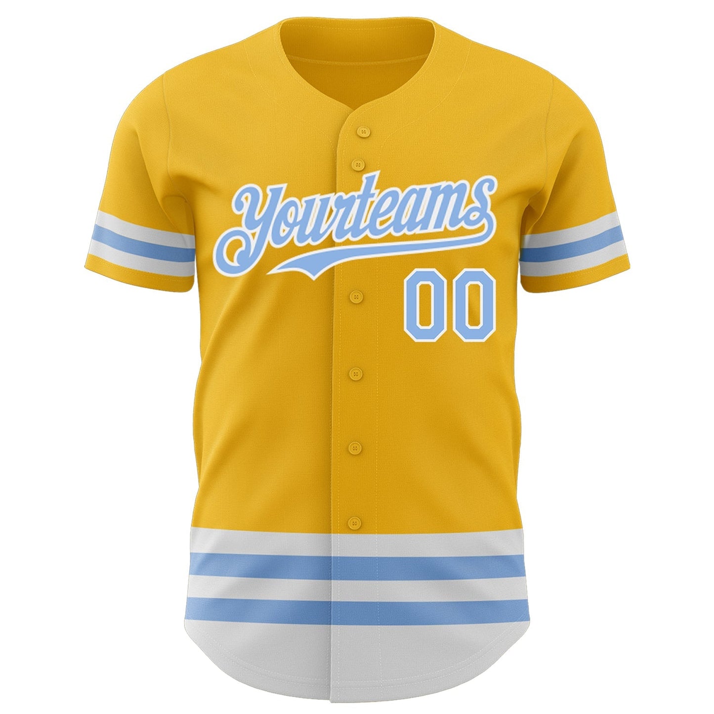 Custom Gold Light Blue-White Line Authentic Baseball Jersey baseball jersey product view 2