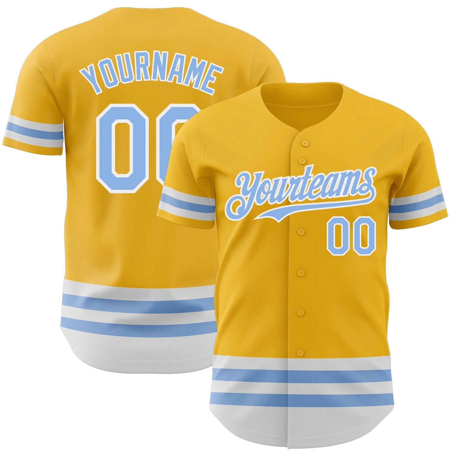 Custom Gold Light Blue-White Line Authentic Baseball Jersey baseball jersey product view 1