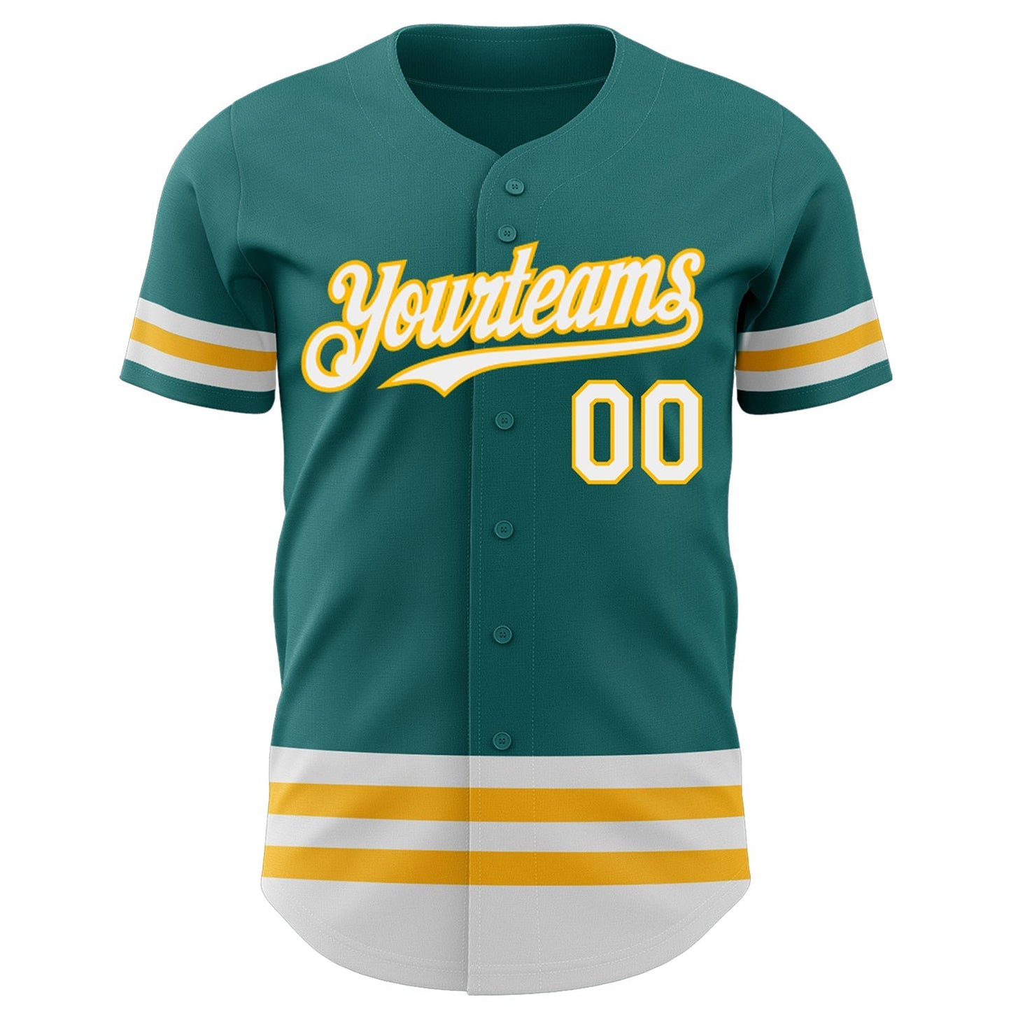 Custom Teal White-Gold Line Authentic Baseball Jersey baseball jersey product view 2