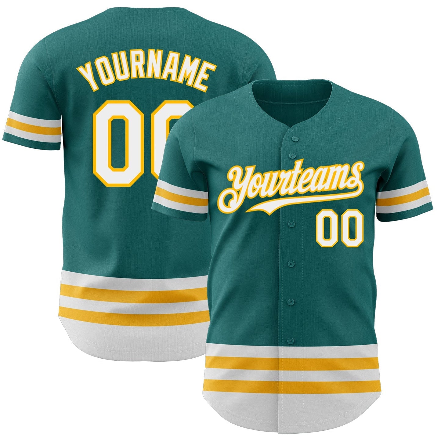 Custom Teal White-Gold Line Authentic Baseball Jersey baseball jersey product view 1