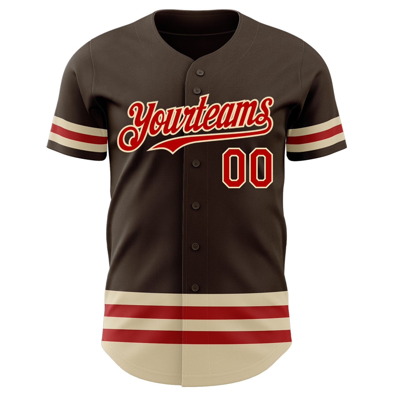 Custom Brown Red-Cream Line Authentic Baseball Jersey baseball jersey product view 2