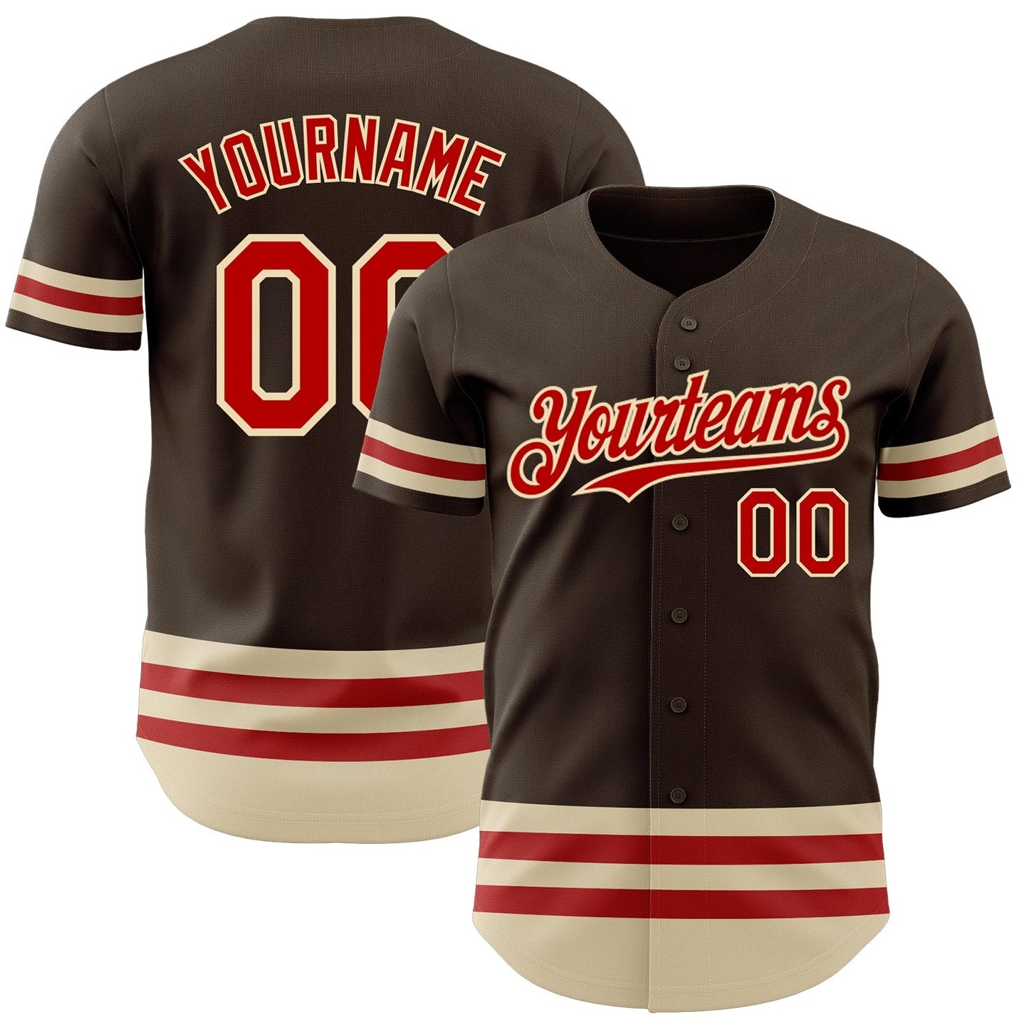 Custom Brown Red-Cream Line Authentic Baseball Jersey baseball jersey product view 1