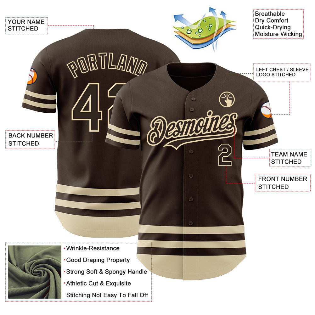 Custom Brown Cream Line Authentic Baseball Jersey baseball jersey product view 3