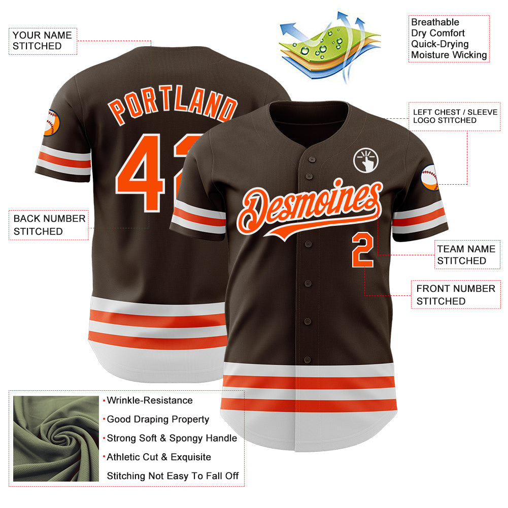 Custom Brown Orange-White Line Authentic Baseball Jersey baseball jersey product view 3