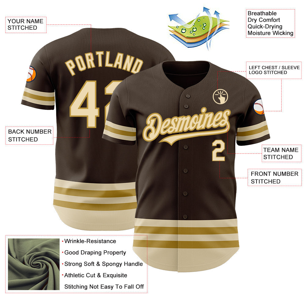Custom Brown Cream-Old Gold Line Authentic Baseball Jersey baseball jersey product view 3