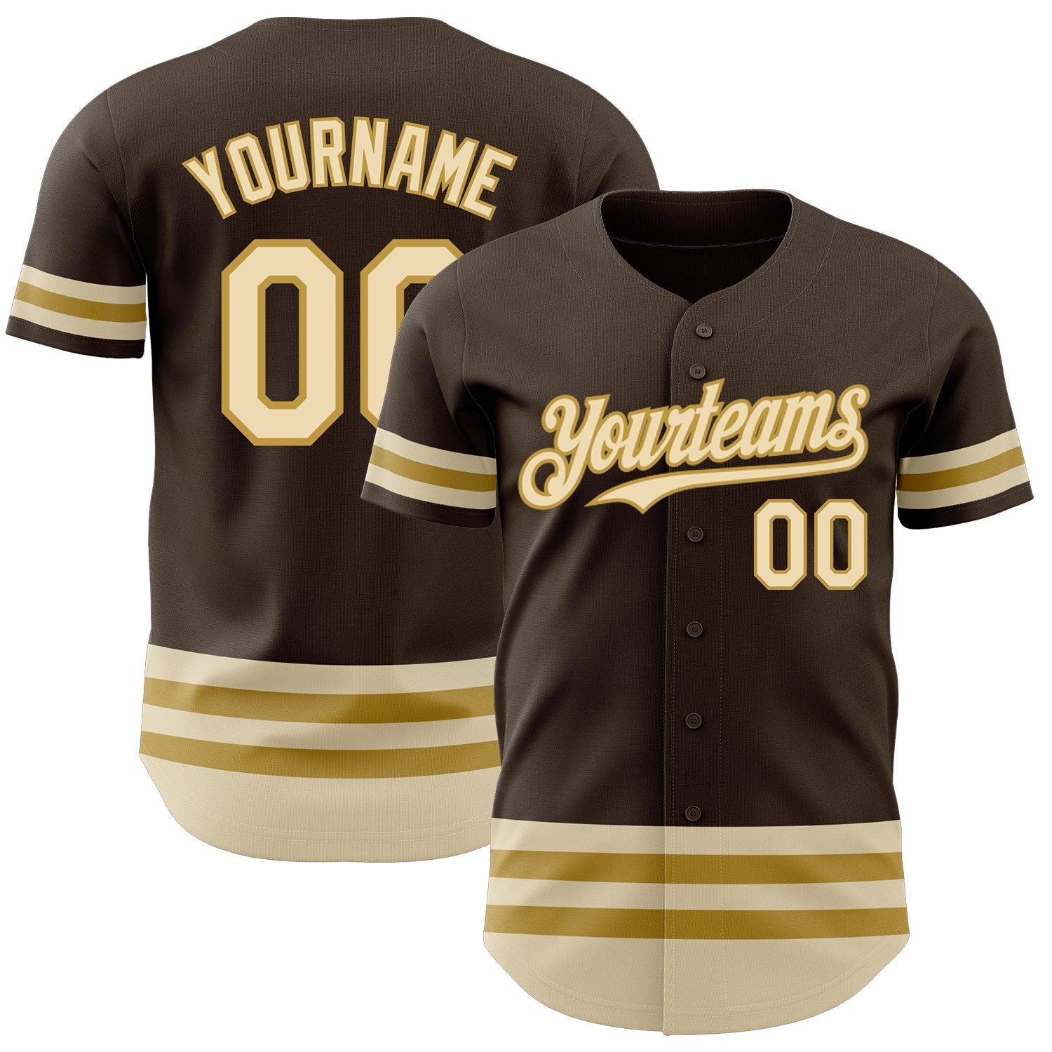 Custom Brown Cream-Old Gold Line Authentic Baseball Jersey baseball jersey product view 1