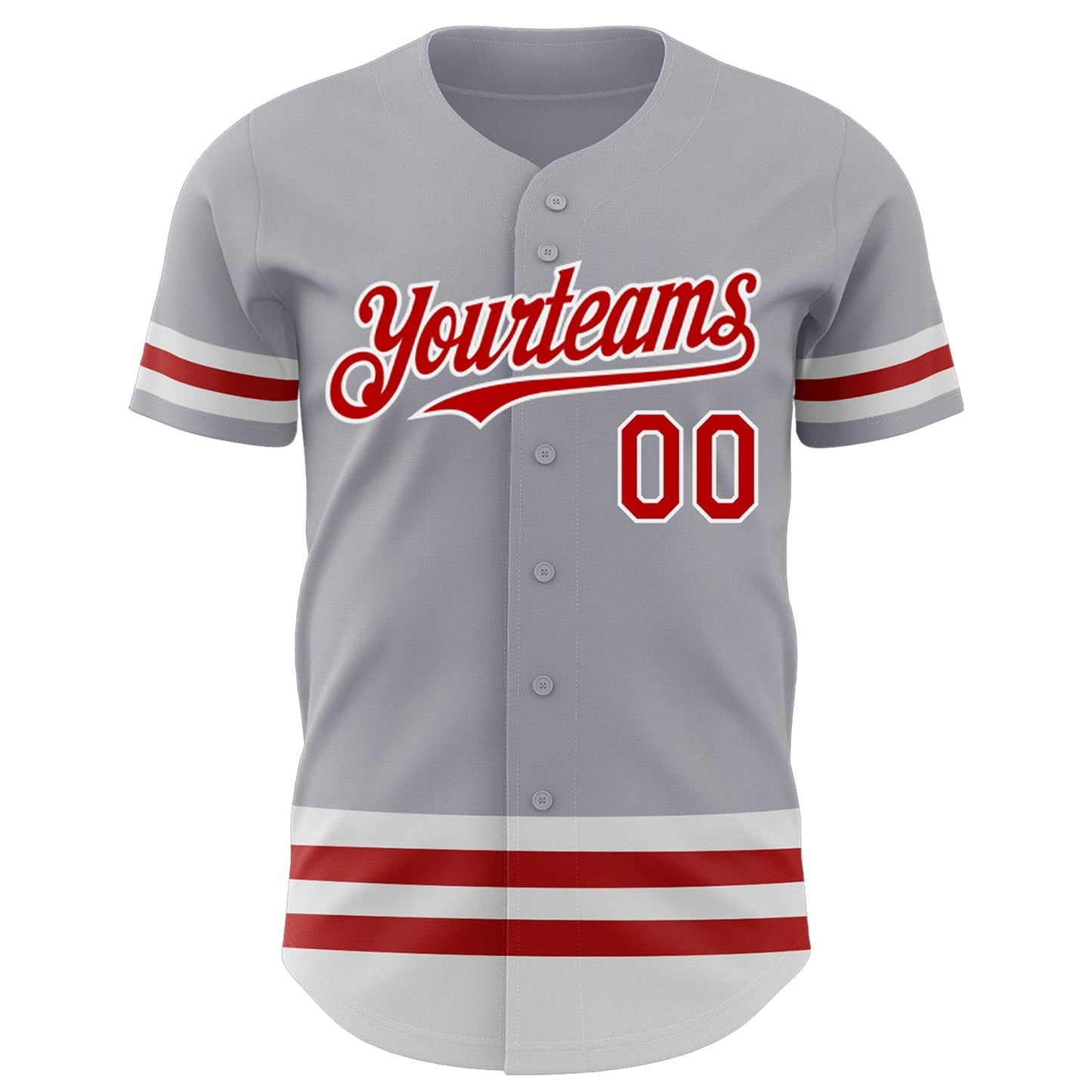 Custom Gray Red-White Line Authentic Baseball Jersey baseball jersey product view 2