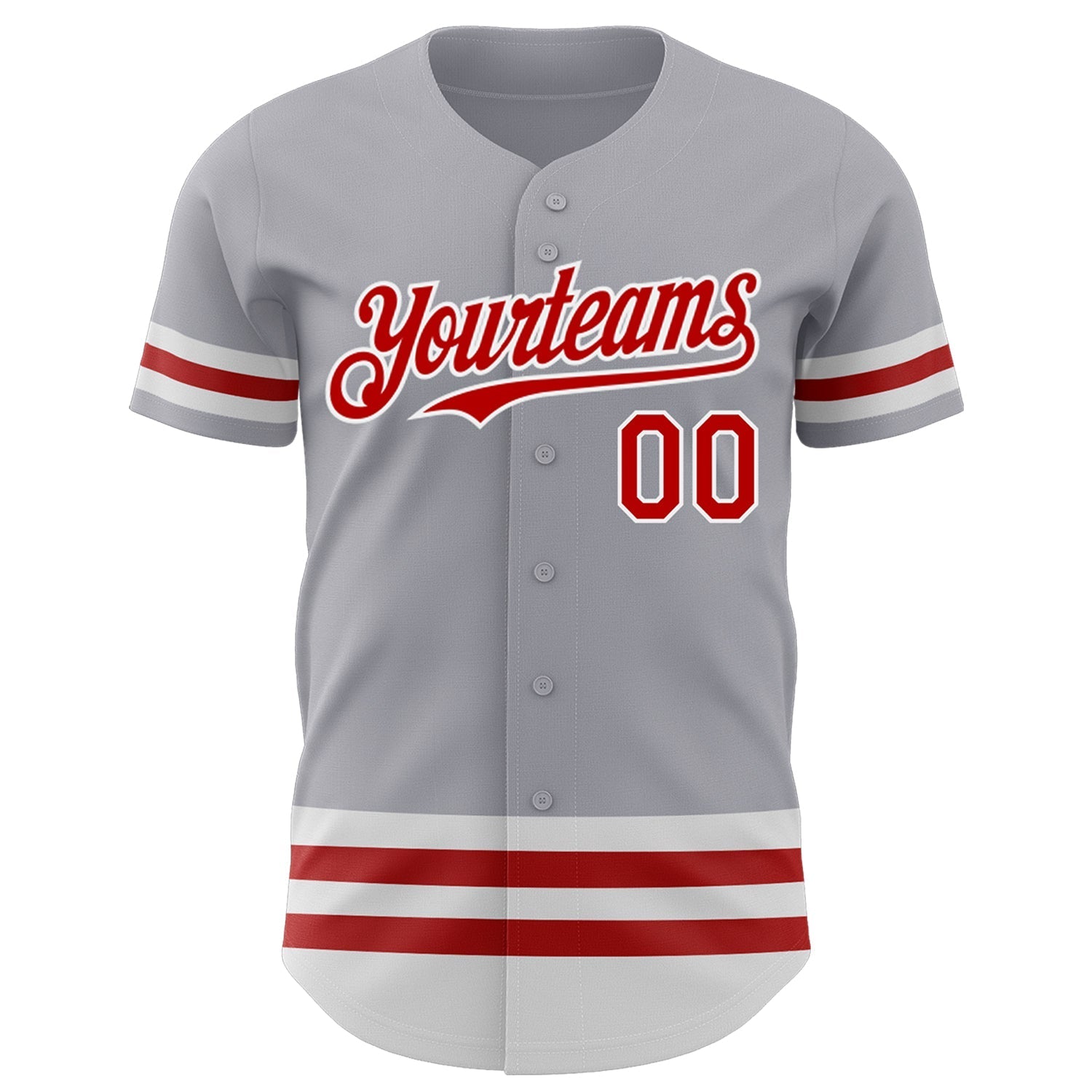 Custom Gray Red-White Line Authentic Baseball Jersey baseball jersey product view 2
