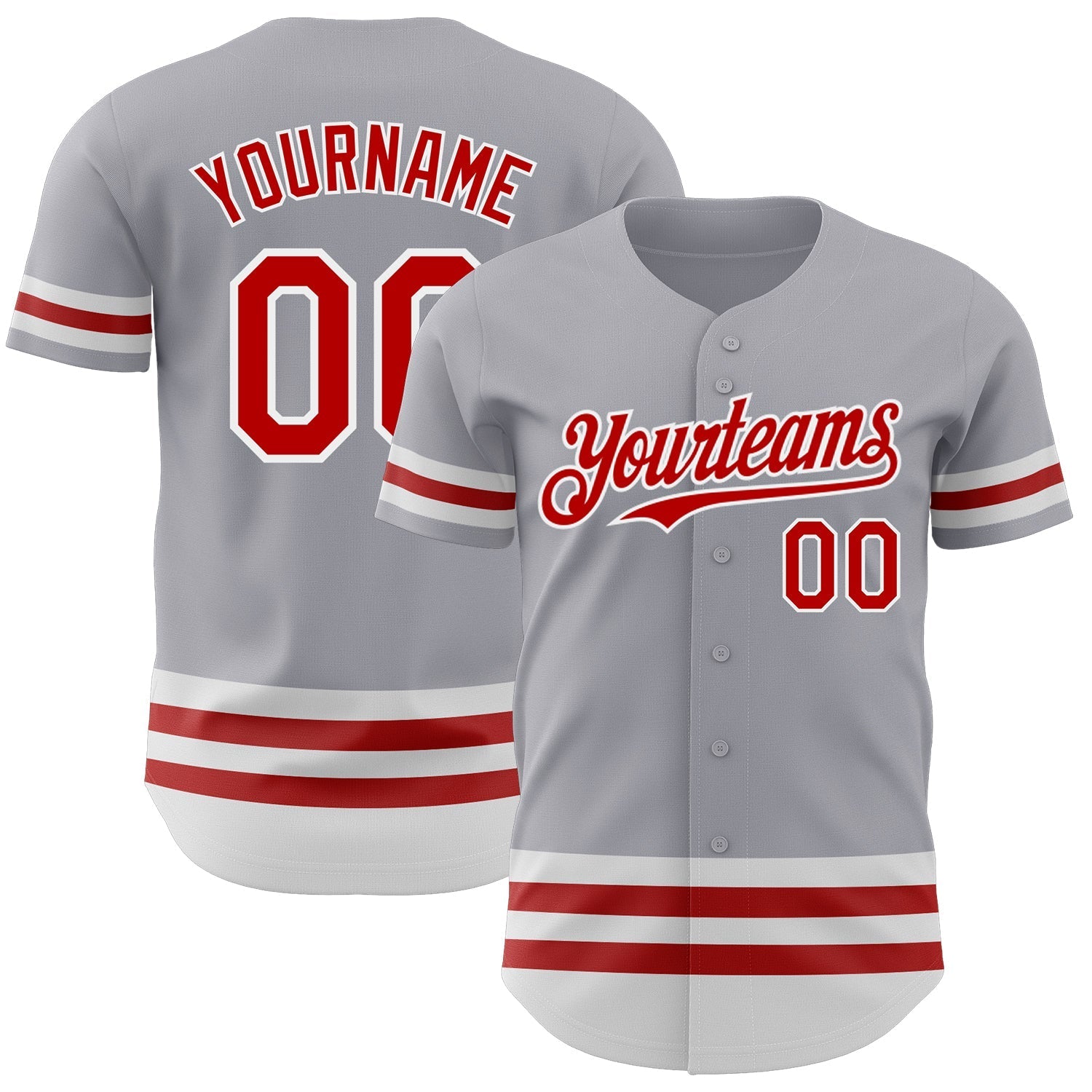 Custom Gray Red-White Line Authentic Baseball Jersey baseball jersey product view 1