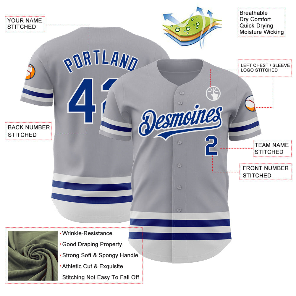 Custom Gray Royal-White Line Authentic Baseball Jersey baseball jersey product view 3