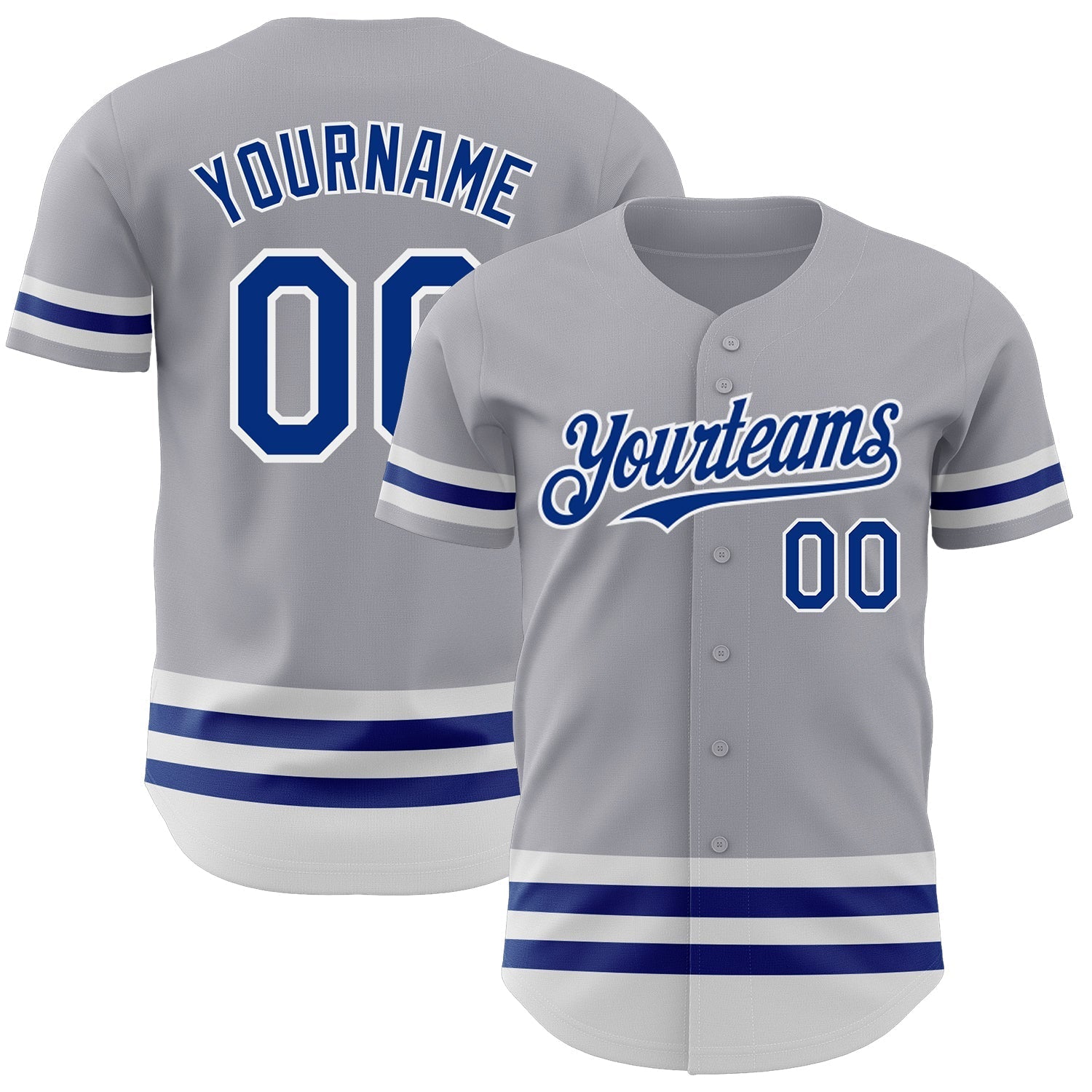 Custom Gray Royal-White Line Authentic Baseball Jersey baseball jersey product view 1