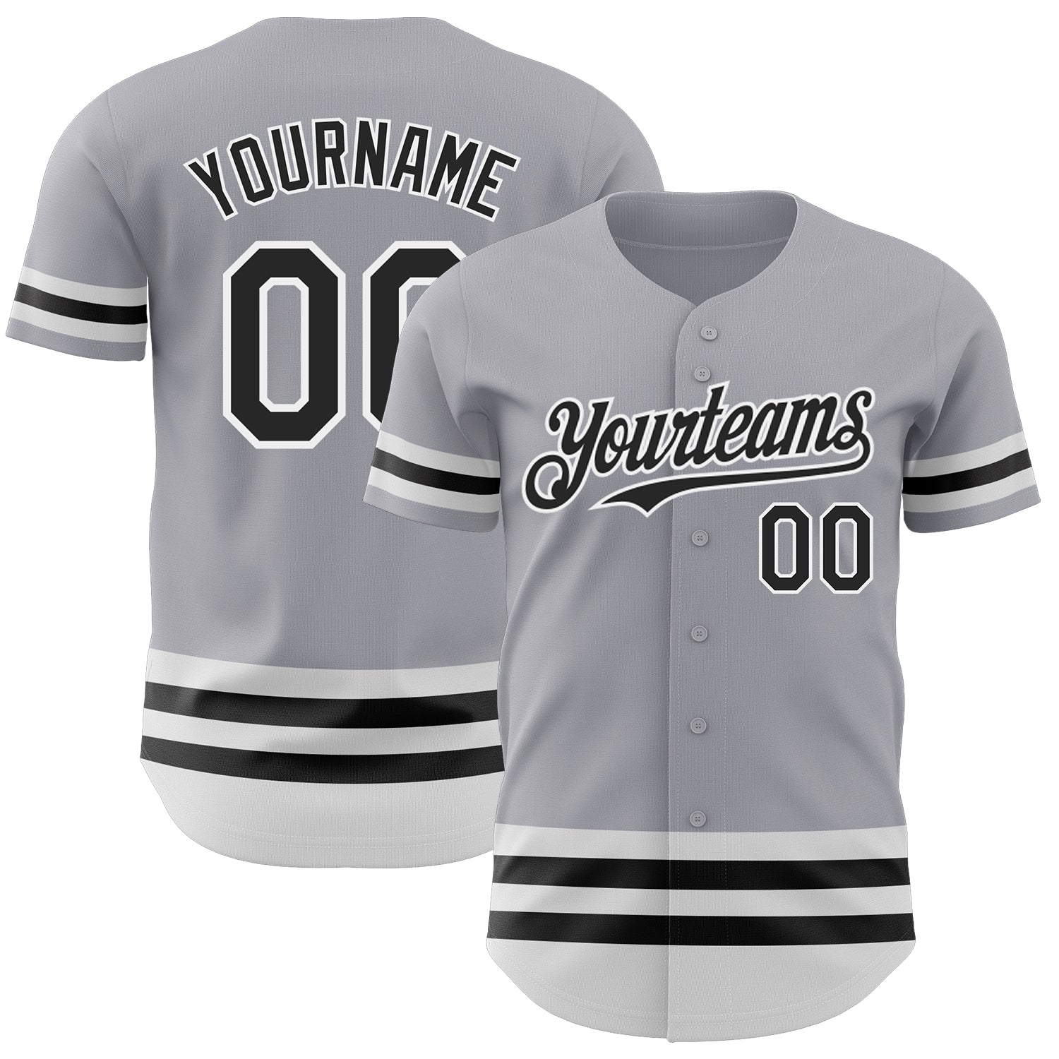 Custom Gray Black-White Line Authentic Baseball Jersey baseball jersey product view 1