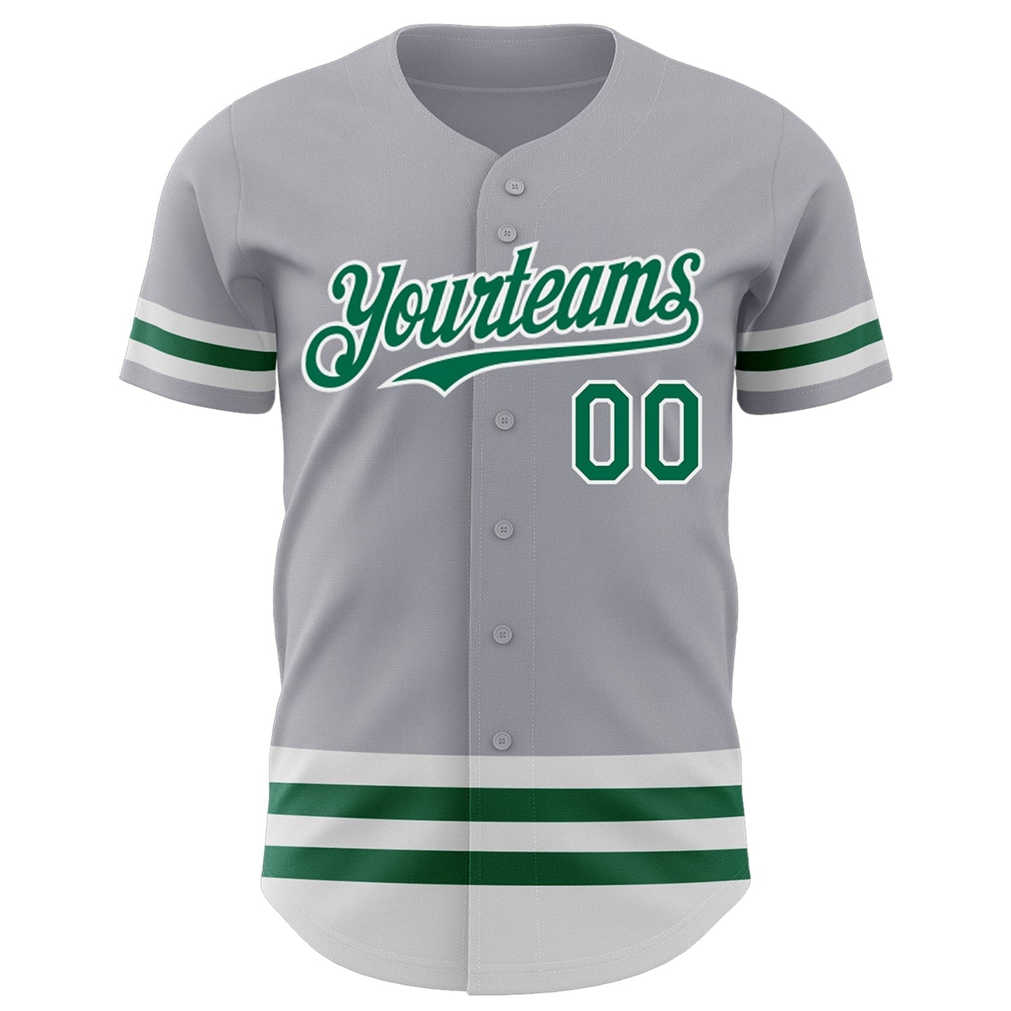 Custom Gray Kelly Green-White Line Authentic Baseball Jersey baseball jersey product view 2